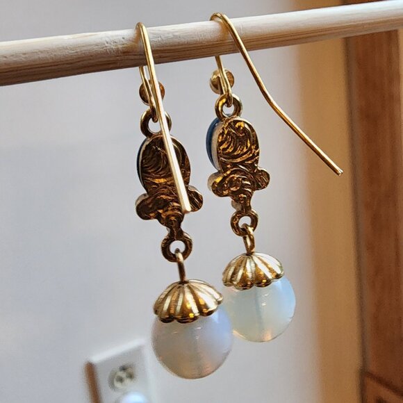 1928 Blue/Gold Beaded Drop Dangle Earrings - Picture 12 of 16